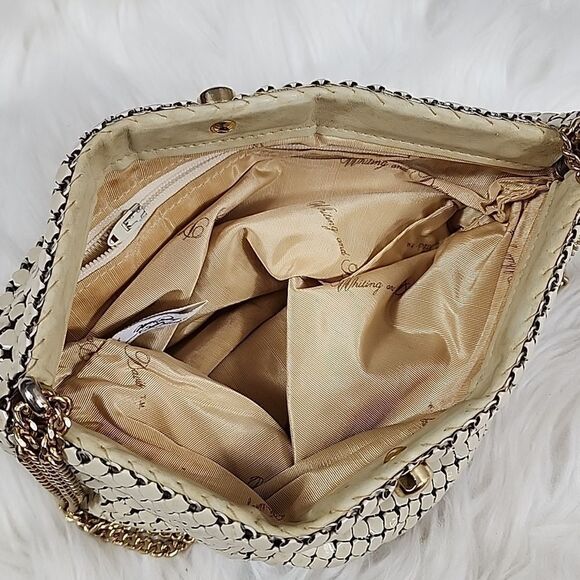 Vintage Whiting & Davis Ivory Mesh Bag with Gold Tone Double Chain Shoulder Bag - Picture 12 of 16